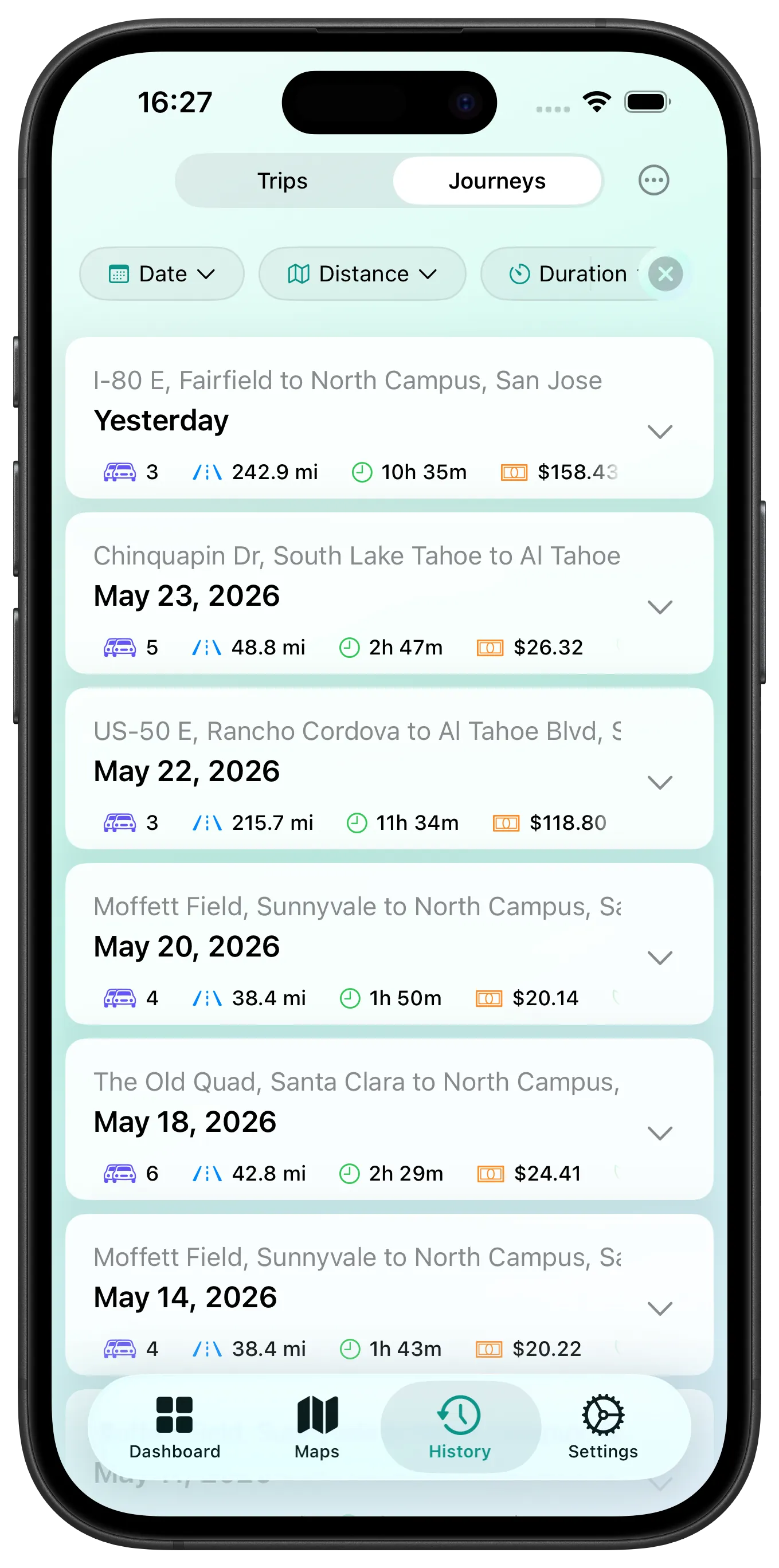 History List with Filters